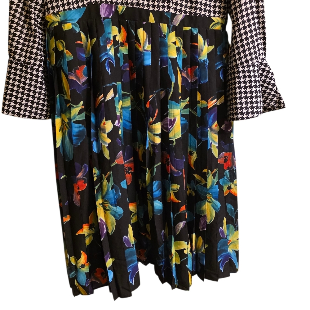 ELOQUII Retro Houndstooth Floral Pleated Midi Dress - Size 18 - Picture 8 of 11